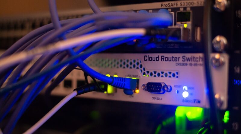 Ethernet cables connected to a network switch