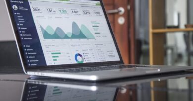 Laptop displaying charts on a desk