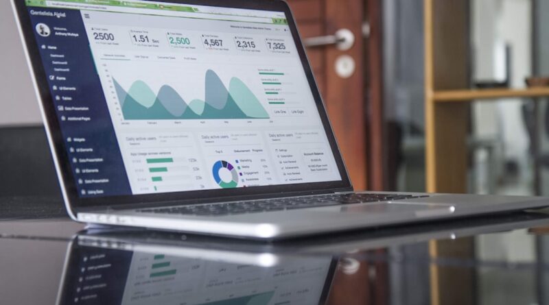 Laptop displaying charts on a desk